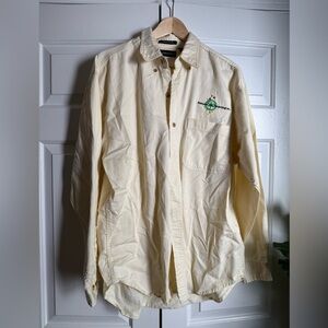 Oversized Dad Shirt Butter Yellow Button Down Sz M Embroidered Logo Oxford Prep